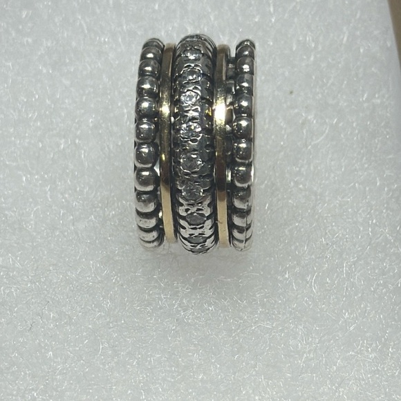 14k Solid Gold & 9.25 S. Silver spinning ring with zircons - Picture 1 of 8